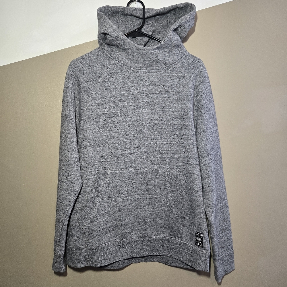 Roots Canada Gray Cowl Neck Hoodie Pullover Size L Cotton Blend Kangaroo Pocket